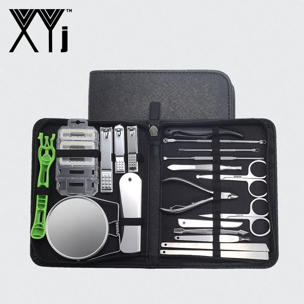 

XYj Full-function Care Tool Set Face Care Pedicure Nail Clipper Kit Mirror Comb Shaver Grooming Kit Manicure Set with Travel Box