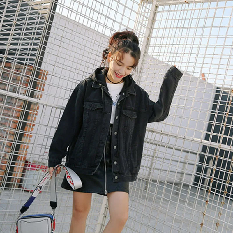 Women Hooded Denim Jacket Two Piece New 