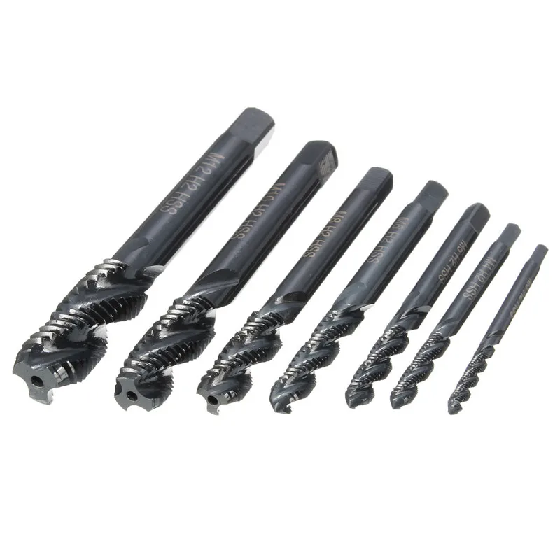 

7 Sets Of High Speed Steel Nitriding Metric Spiral Groove Thread Thread M3-M12 Tapping Tapping Tool For Easy ChipRemoval