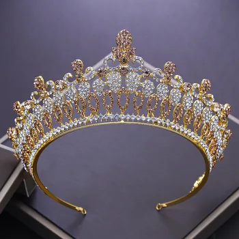 

2018 New Luxurious Rhinestone Wedding Gold Tiaras Crowns Bridal Crystal Queen Crown Large Tiara Bride Headpiece Headdress ML622