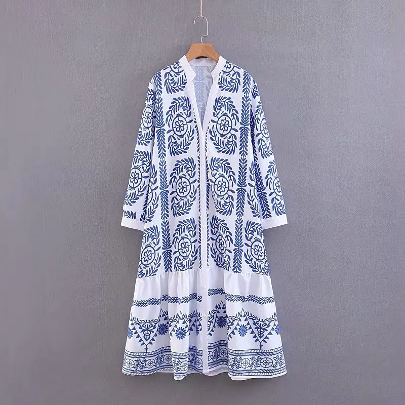 

XL50-1920 European and American fashion printing v-neck dress