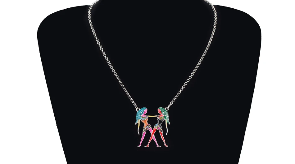 Bonsny Макси-массивное ожерелье из металлического сплава, счастливый знак зодиака близнецы, модное колье на цепочке, новинка, ювелирные изделия с эмалью для женщин