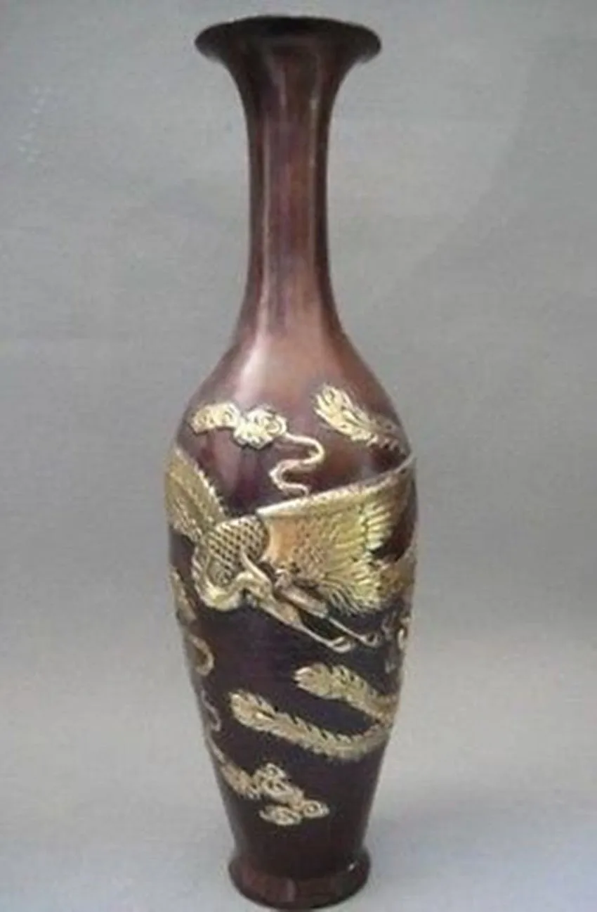 

decoration bronze factory Pure Brass Antique Elaborate Chinese ancient dragon copper old-type manual vase
