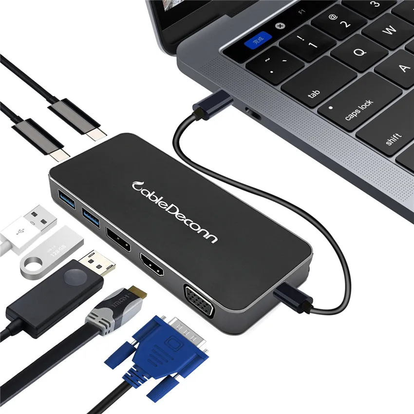 

Thunderbolt 3 Type C to HDMI Hub Adapter USB C to HDMI VGA USB 3.0 USB C Charging Multiport Converter for Monitor Macbook