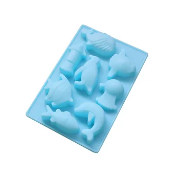 

8 Hole Cute Animals Whale Dolphin Fish Penguin Shape Silicone Chocolate Mold Cake Mould Fondant Tools Blue M014