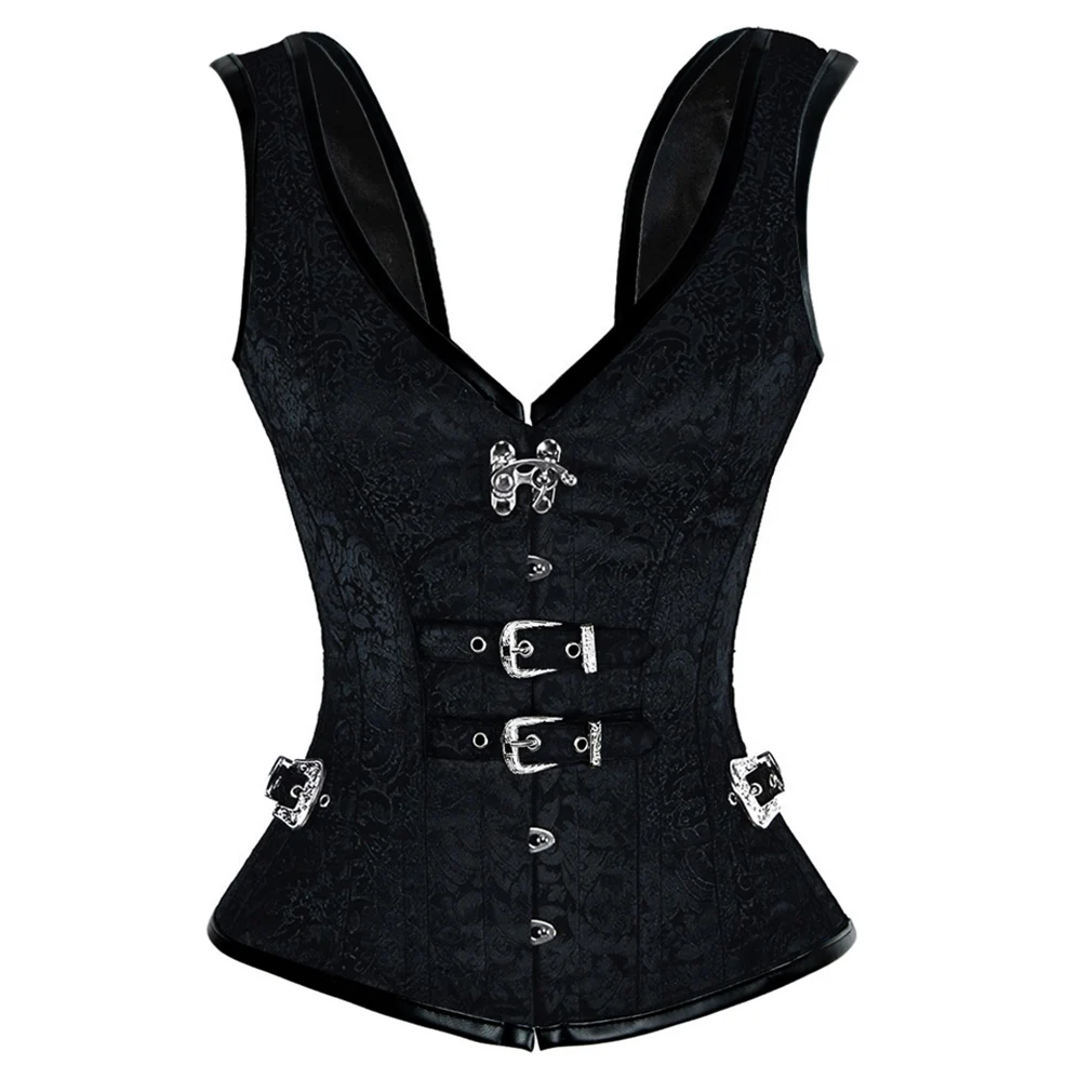 Women Steampunk Corset 12 Steel Boned Waist Trainer Overbust Corset Vest Top with Buckles Gothic
