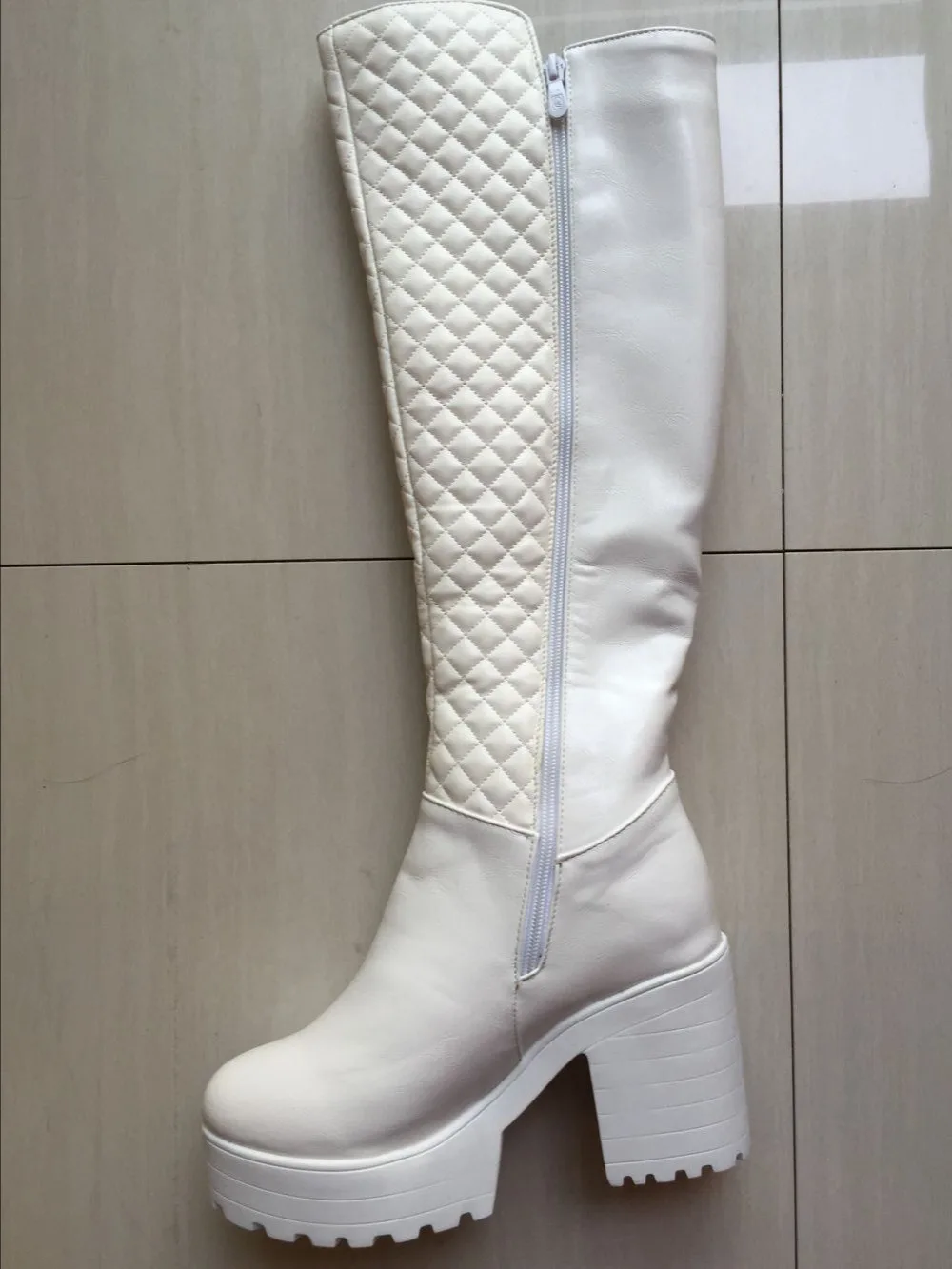 Warm Faux Fur Winter Women Knee High Boots Platform Thick Heel Female Footwear Fashion Side Tall