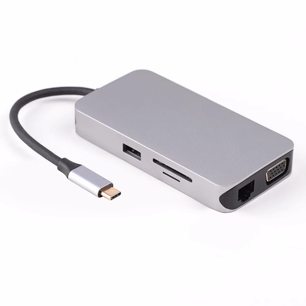 Type C to HDMI+VGA+RJ45+USBX3+Audio+C-02