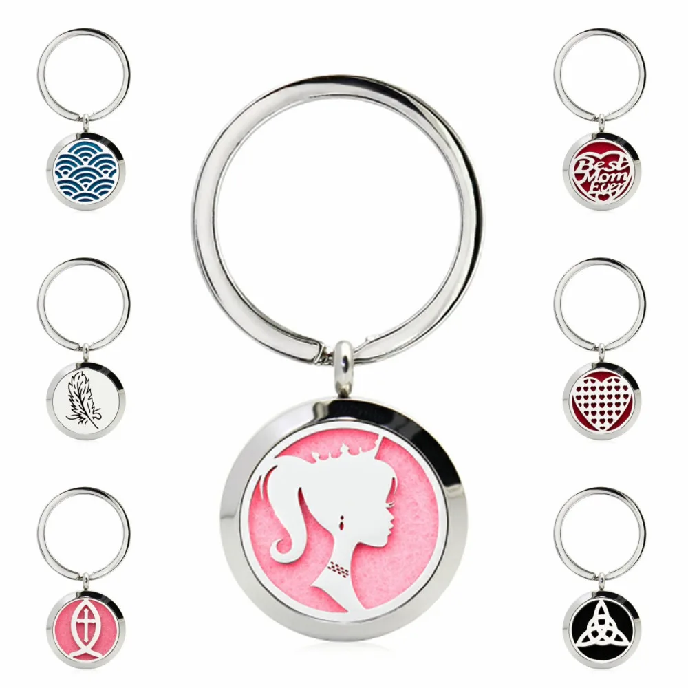 Princess Cross Fish Heart 25mm Stainless Steel Essential Oil Aromatherapy Perfume Diffuser Locket Key Ring Keychain 10pcs Pads | Украшения