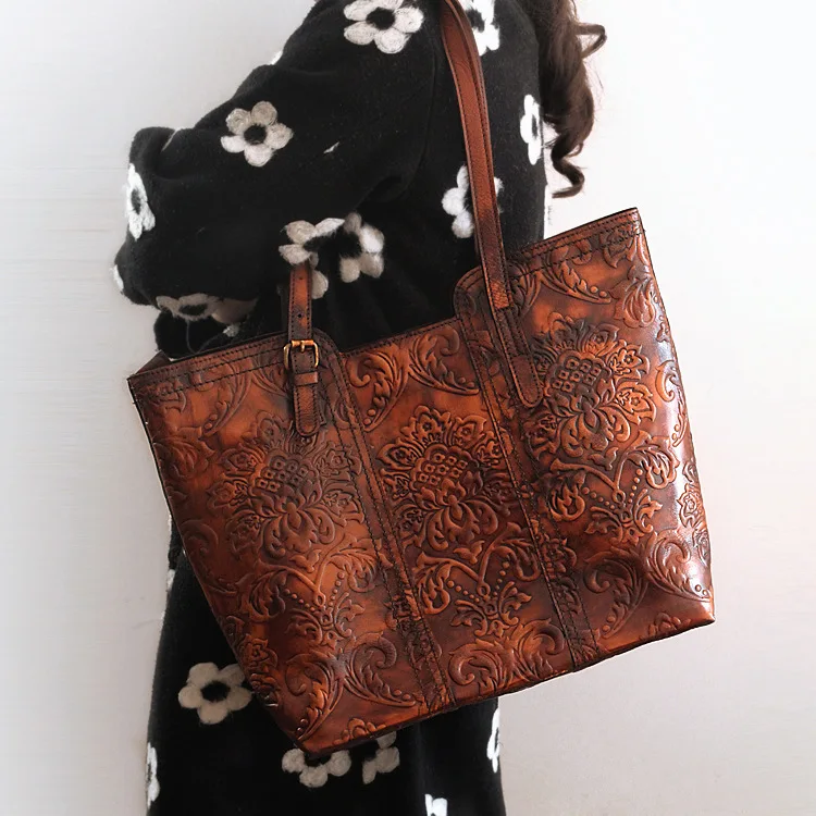 Special  Genuine Nature Cow Skin Vintage Handbag Handmade Women Retro Real Leather Cross Body Cowhide Should