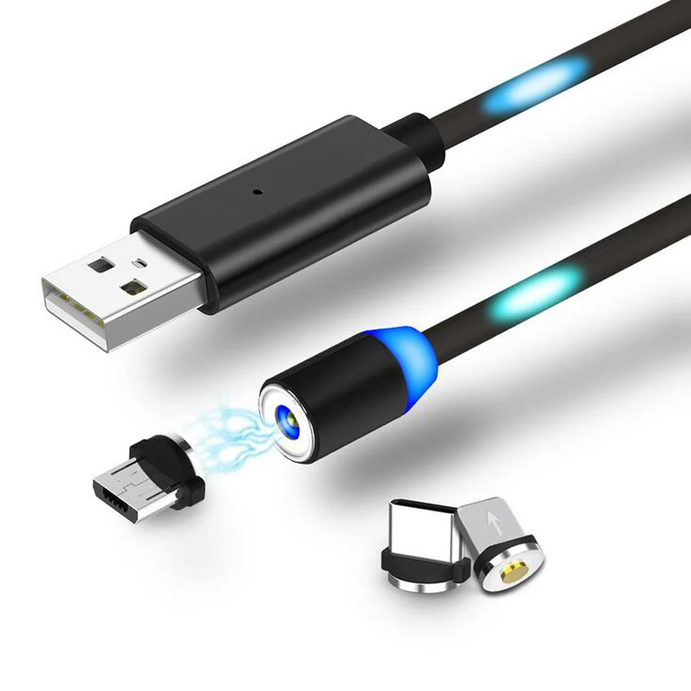 

LED Magnetic Glow Flowing Data USB Charger Type C/Micro USB/8 Pin Charging Cable for iPhone X for Galaxy S9 S8 Charger 2019 New
