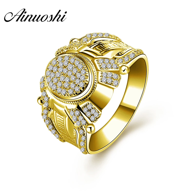 

AINUOSHI 10K Solid Yellow Gold Wedding Band Vintage Design Cluster Ring Luxurious 7.5g Wedding Engagement Gold Jewelry Men Ring