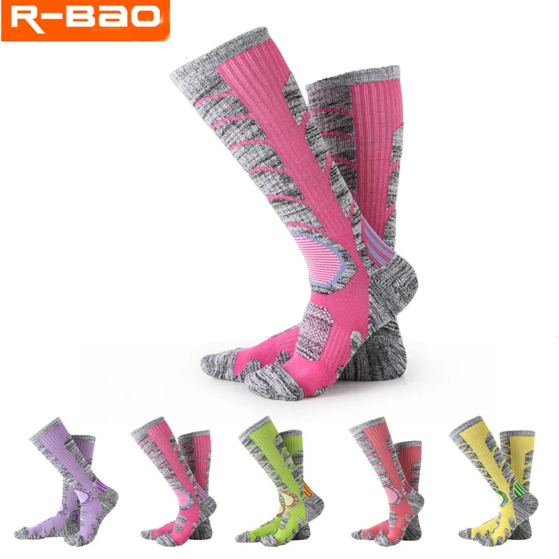 R-BAO 1 Pair Autumn Winter Cotton Outdoor Mountaineering Hiking Ski Socks Thicken Warm Half Sports Socks For Women Men