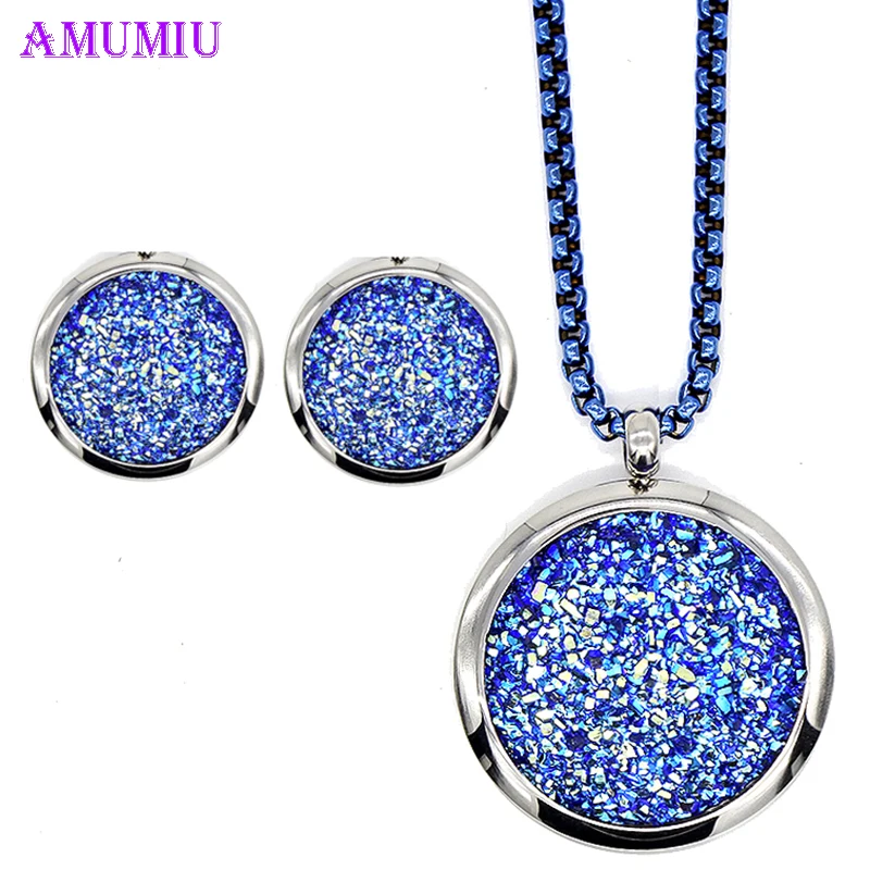 

AMUMIU Blue Sky Romantic Jewelry Sets For Women Wedding Necklace Dangle Stud Earrings Set Silver chain blue necklace JS046