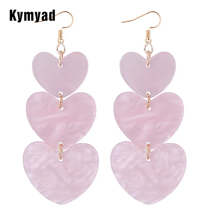 Kymyad Bohemian Geometric Earrings Simple Long For Women Pink Heart Drop Earings Fashion Jewelry Dangle Boho | Украшения и