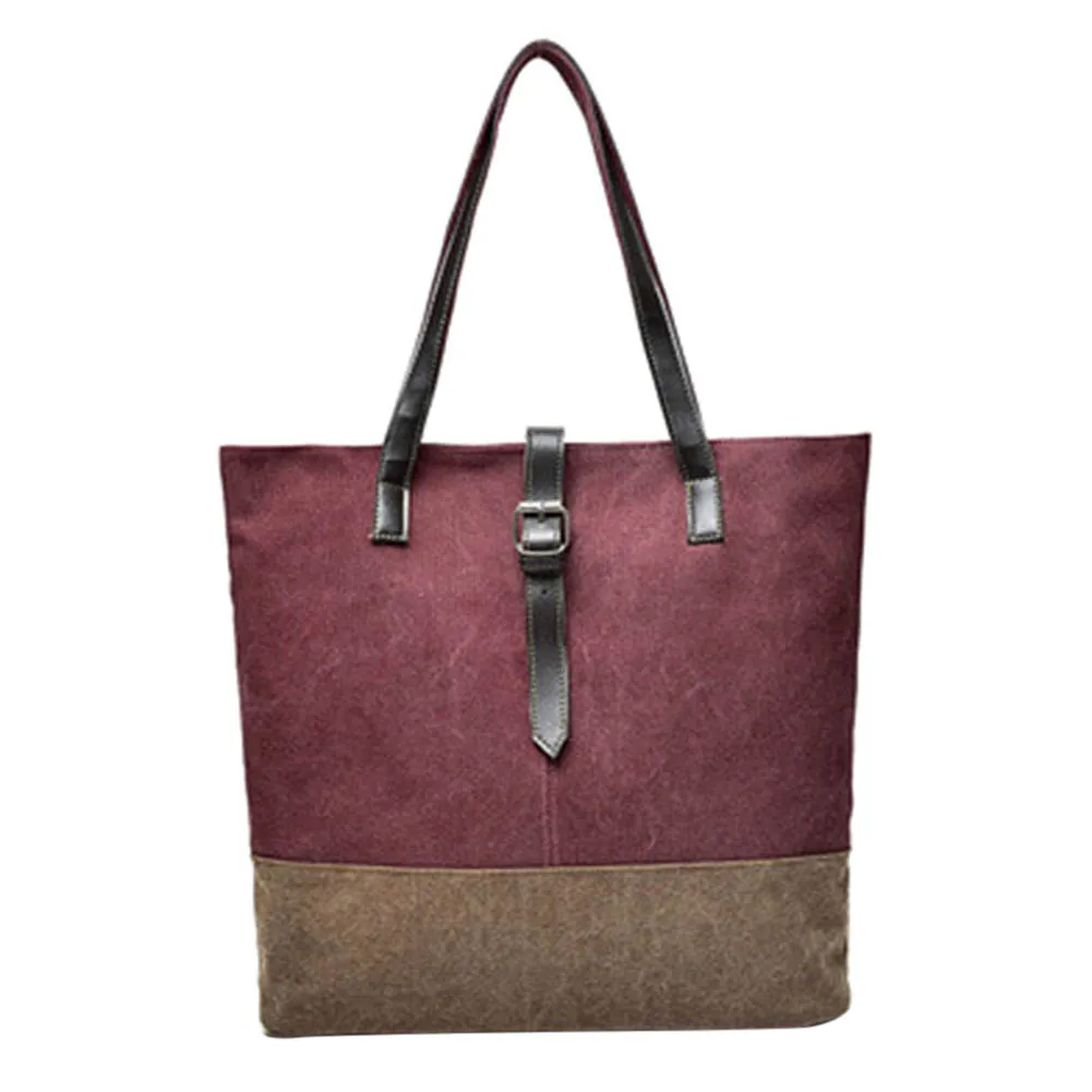

Casual High Capacity Women Canvas Shoulder Bag PU Handle Zipper Vintage Handbag Girl Casual Bags BS88