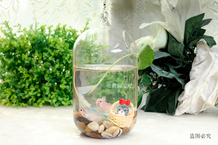 O.RoseLif Big Size Glass Vase Home Decor Aquarium Suitable Fish Tank Wax Gourd Glass Bottle + Iron Holder Set Flower Ball Vase