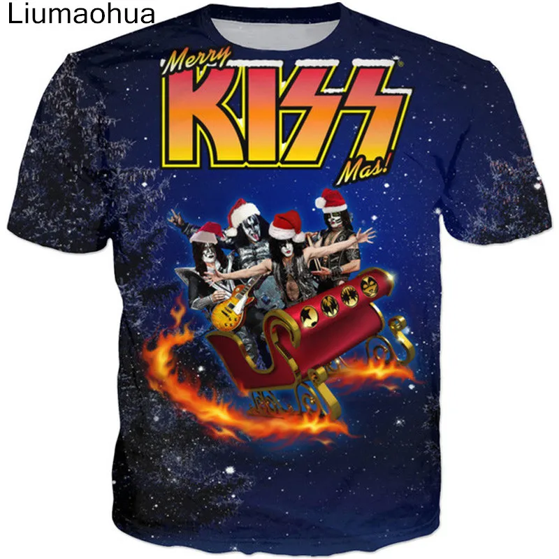 

Liumaohua 2018 new Fashion 3d T-shirt Galactic KISS Band Print Crewneck Tee shirts summer style casual t shirt Tops S-5XL