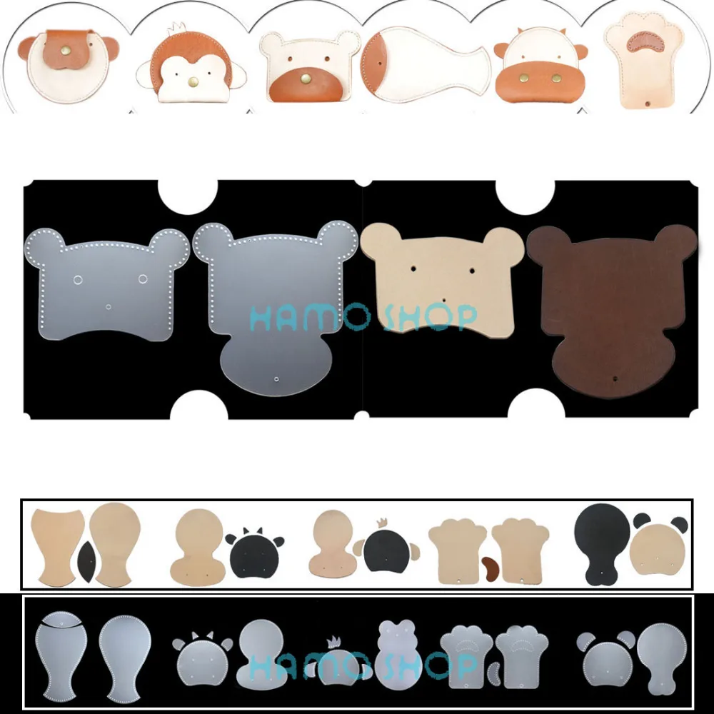 

1pcs DIY Cute Animal Head Design Leather Card Holder Wallet Sewing Pattern PVC Children Handmade Gift Bus\Work Card Sets Cattle