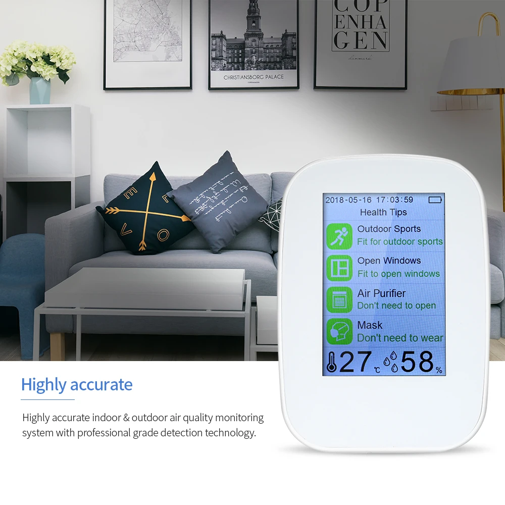 

Air Quality Detector Indoor/Outdoor HCHO & TVOC Tester CO2 Meter Monitor Tester with Rechargeable Battery
