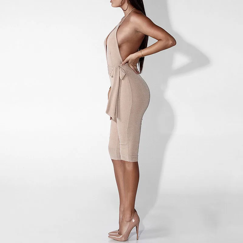 Сексуальный женский комбинезон с глубоким v образным вырезом и открытой спиной