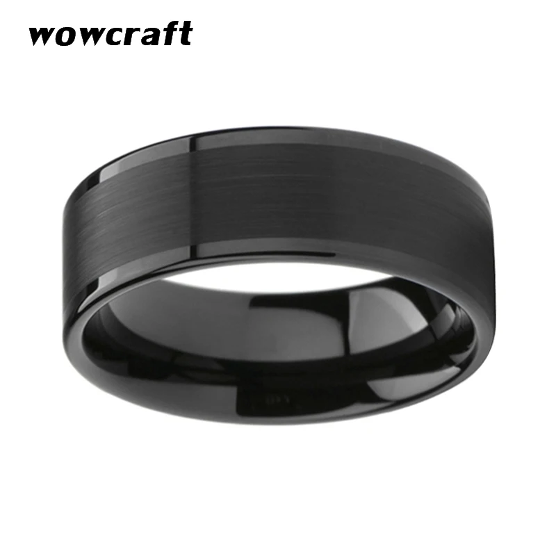 Mens Black Tungsten Carbide Ring Women Wedding Band Flat Brushed Polished Finish Comfort Fit