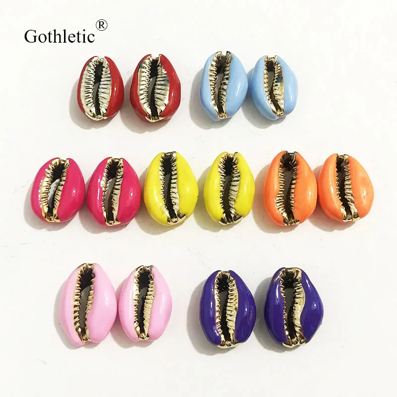 

8pcs/lot Orange/Pink/Blue/Red Full Enamel Natural Puka Cowrie Sea Shell Loose Beads for Jewelry Making DIY Charms Wholesale