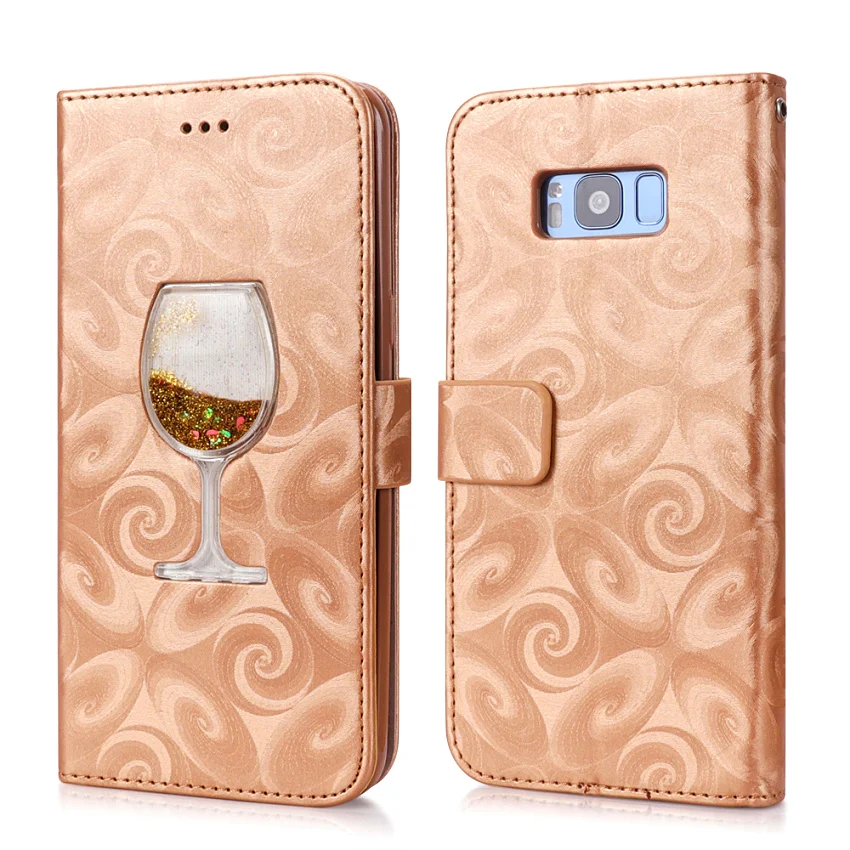 Hourglass Love Heart Quicksand Leather Wallet Case For Samsung Galaxy S8 S9 Plus S5 Mini S7 Edge Magnetic Flip 2 Card Slots Bag (9)
