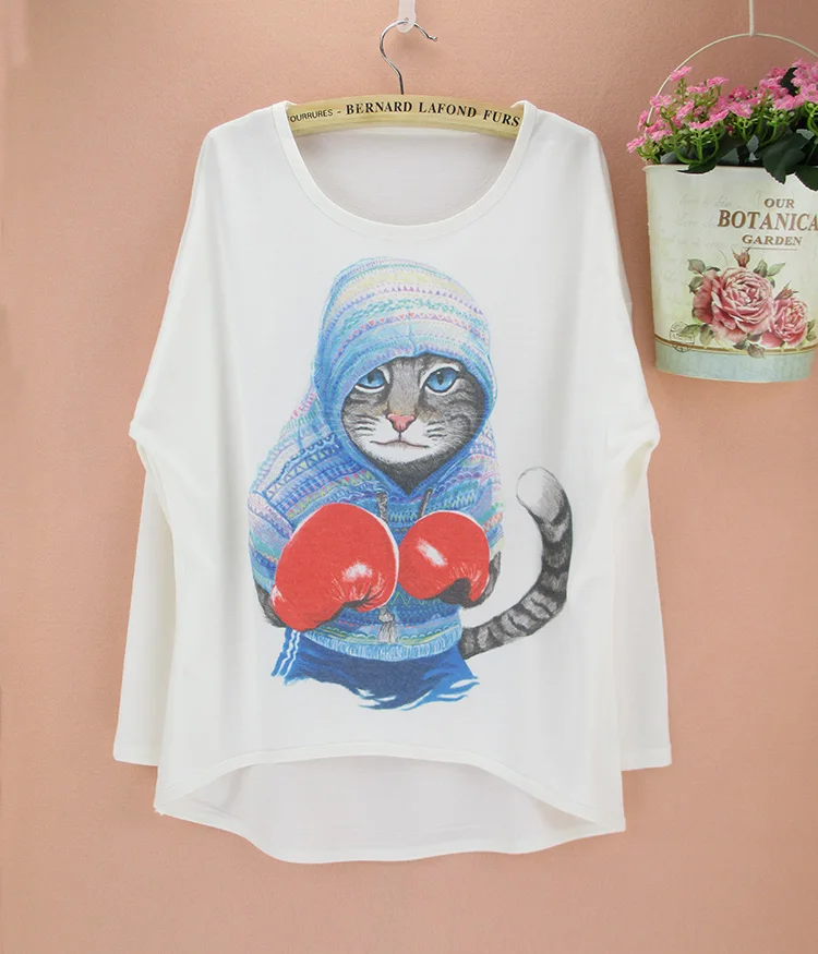 Low price PLUS SIZE Long Batwing Sleeve T shirt women novelty print