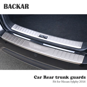 

BACKAR 1pc Auto Car Rear Trunk Bumper Stickers For Nissan Sylphy 2016 Accessories Trunk Door Trim Anti Collision Stainless Steel