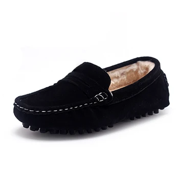 

Kids Shoes Genuine Leather Shoes Loafers For Girls With Fur 2018 Winter Fashion Sneakers Children Peas Shoes Casual Boys Walking