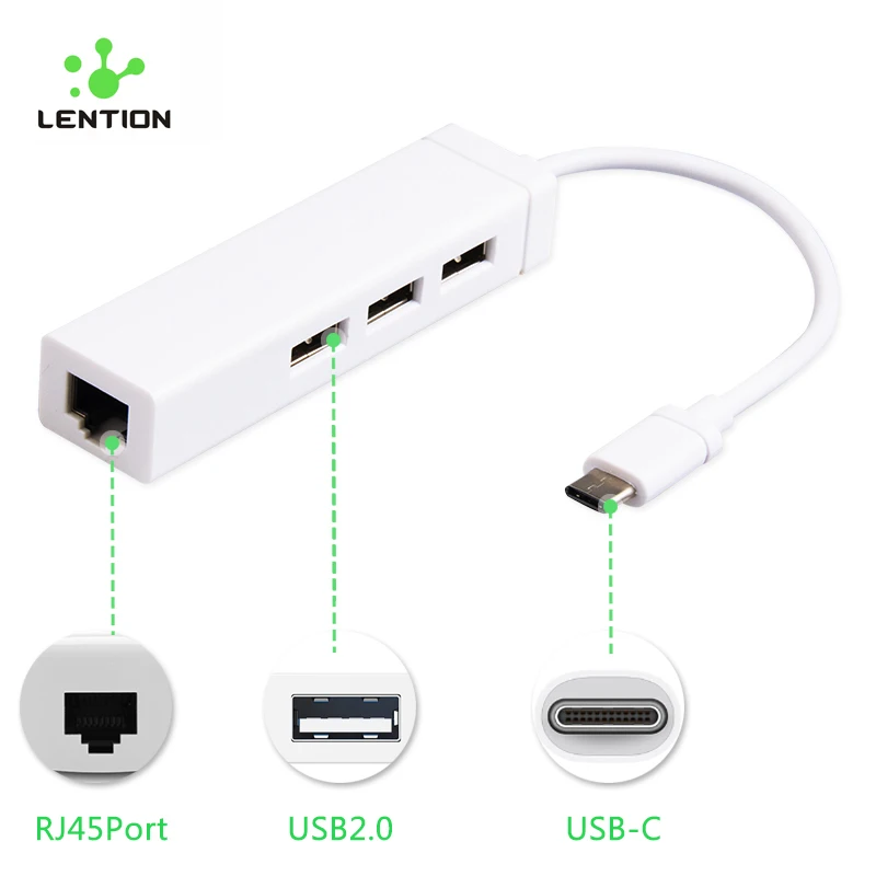 

Multi-function Type C to 3-Port USB Hub with RJ45 LAN Ethernet Adapter Cable For Macbook 12 inch