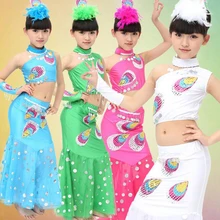 Детские эластичные танцы наряды pavaner современный Танцевальный костюм Обувь для девочек Производительность одежда Штаны Павлин Костюм Танцевальный костюм для шоу