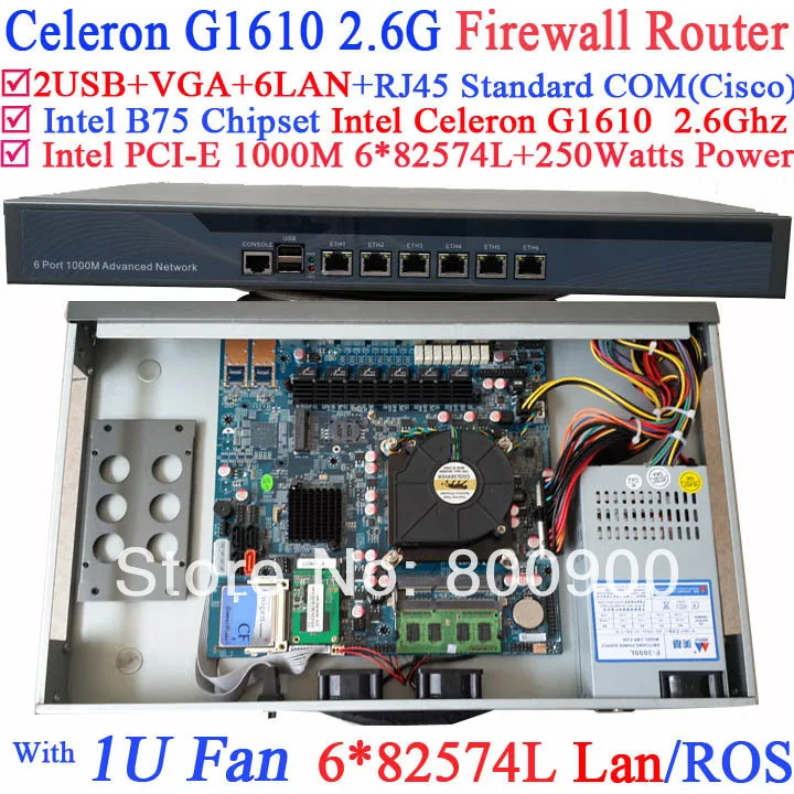 

vpn device 1U Firewall Network router Barebone with six intel PCI-E 1000M 82574L LAN Intel Celeron G1610 2.6Ghz Mikrotik ROS etc