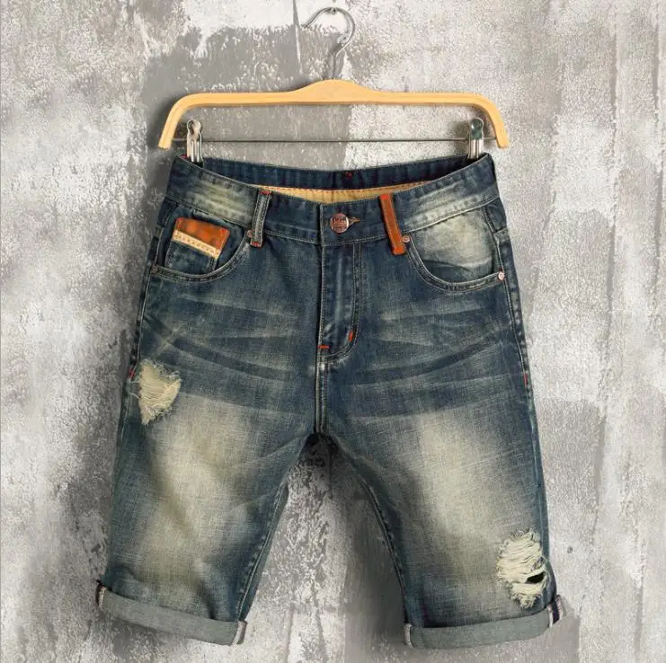 New Fashion Mens Ripped Short Jeans Brand Clothing Bermuda Summer 97% Cotton Shorts Breathable Denim Shorts Male Homme Masculino