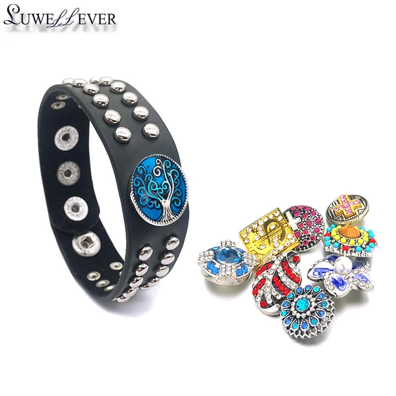 

Interchangeable 032 Punk Bracelet Really Genuine Leather Retro Fashion Bangle 12mm 18mm Snap Button Jewelry Charm For Women Gift