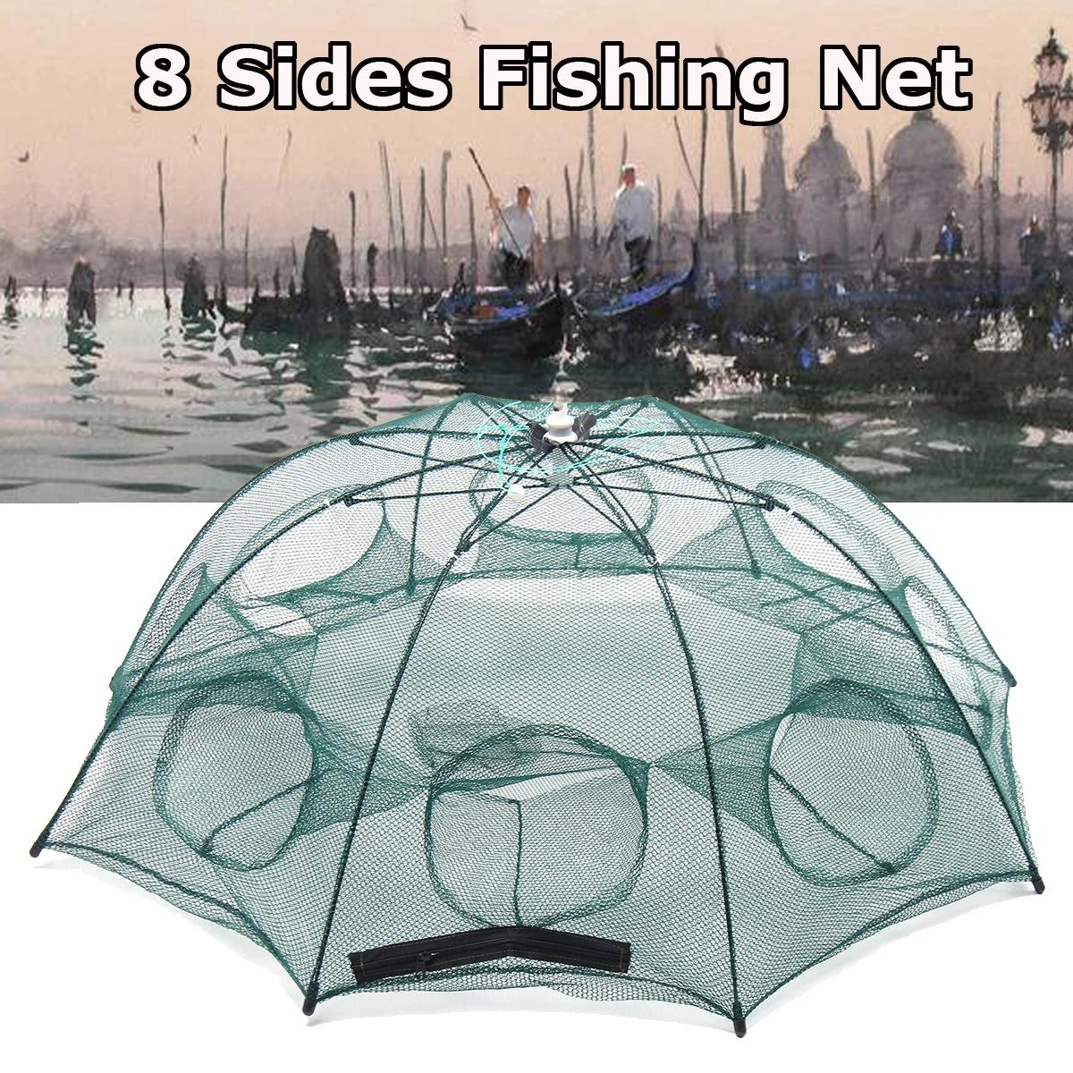 New 8 Hole Automatic Foldable Crab Net Trap Cast Dip Cage Fishing Bait
