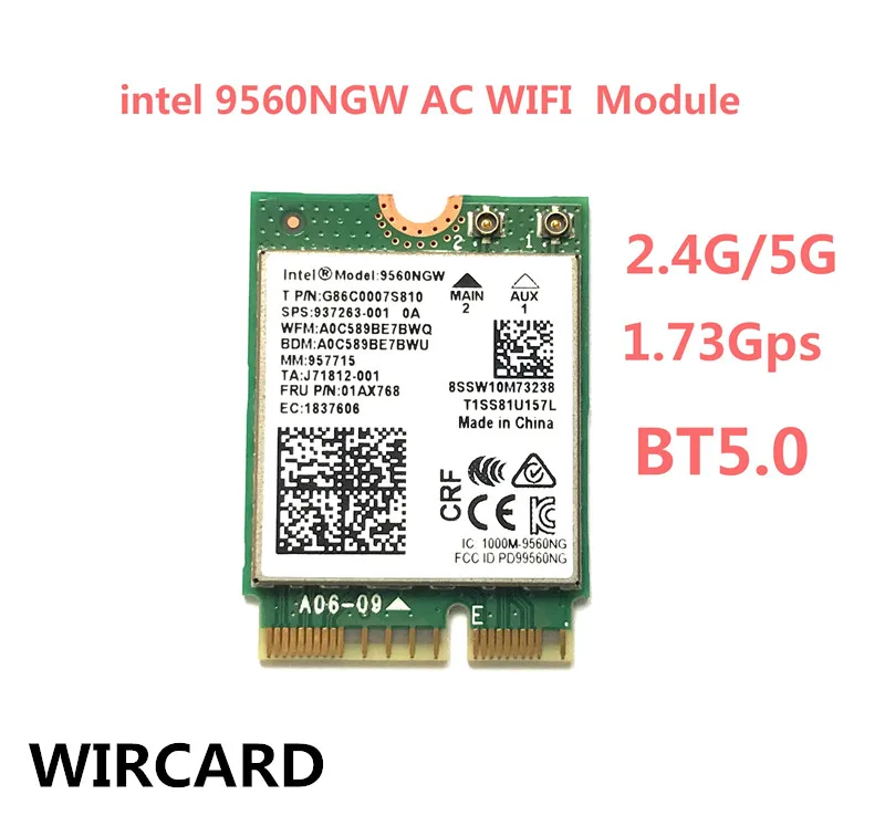 WIRCARD двухдиапазонный беспроводной AC 9560 для Intel 9560NGW 802.11ac NGFF Key E 2 4G/2x2 WiFi карта Bluetooth 5