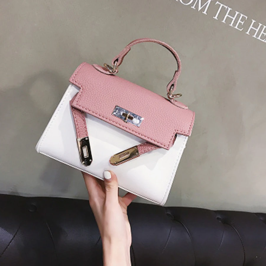 

Designer Hit Color Top Handle Bags Locks Small Flap Bags Women Handbags Pu Leather Shoulder Messenger Bag Casual Clutch Purse