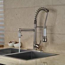 Modern Nickel Brushed Kitchen Faucet Swivel Spout Dual Sprayers Mixer Tap with 8″ Plate