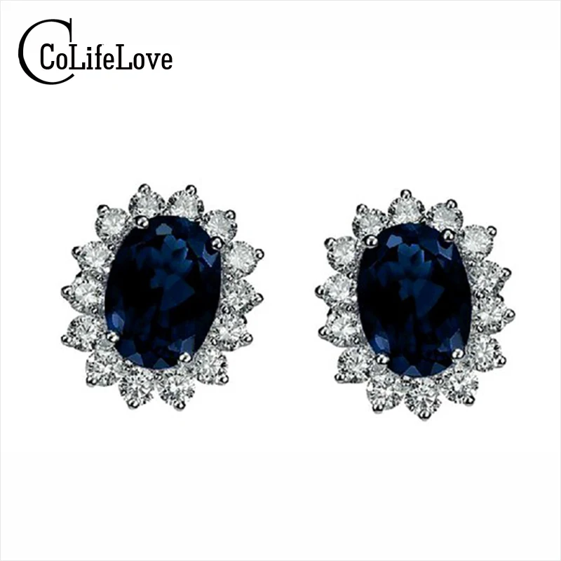 Najtaniej Klasyczna prawdziwa czarna szafirowe kolczyki 925 srebrny kolczyk dla kobiety prezent na rocznicę wieczorne kolczyki srebrne