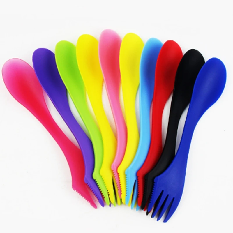 

100piece Polychromatic three-in-one spoon plastic knife and fork one spoon plastic knife and fork spoon plastic tableware