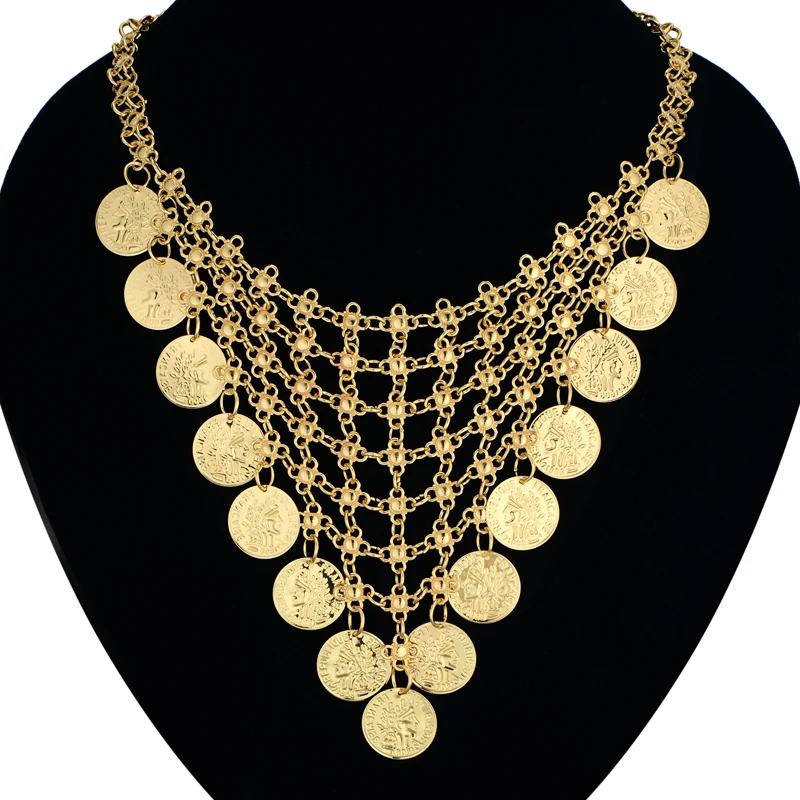 Gothic Dubai Coin Pendant Necklace For Women Gold Color Statement