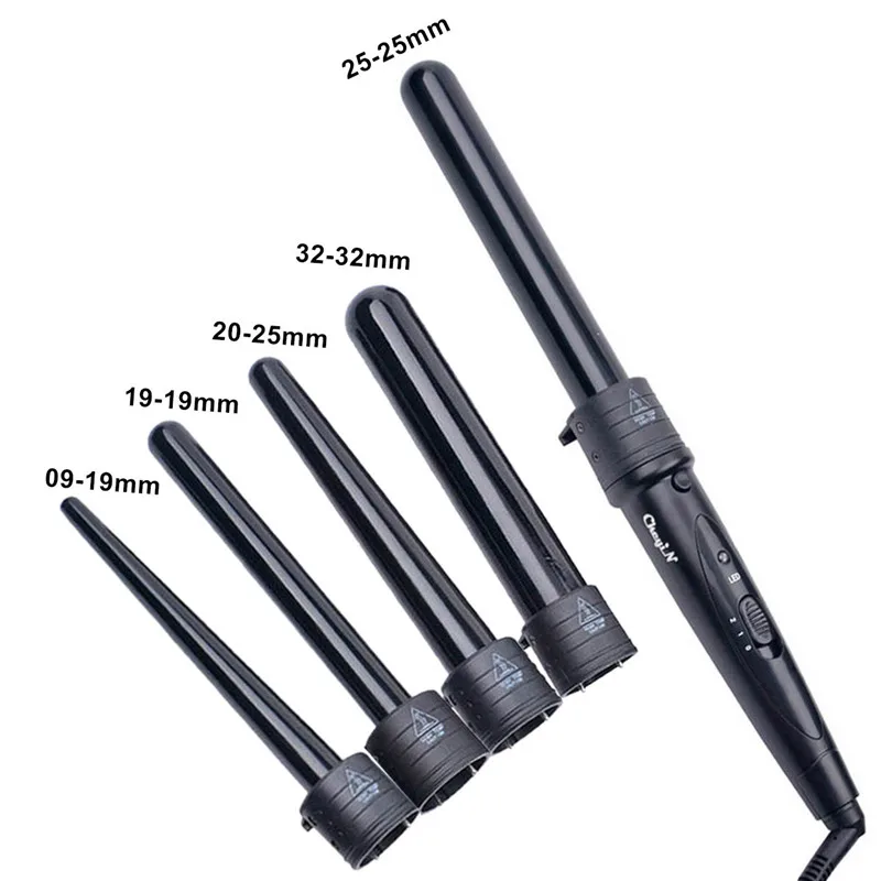Rolos de Cabelo com Varinhas Estilo de Cabelo 5 em 1 Kit de Rolos de Cabelo para Casa Multifuncional Interchangable Cabelo Curling Iron Preto 30 7 cabelo curling iron 5 em 1 kit