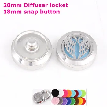 

20mm Angel wings Diffuser Locket Snap Button Silver stainless Steel Essential Oil Perfume Locket Snap Button Birthday Gift