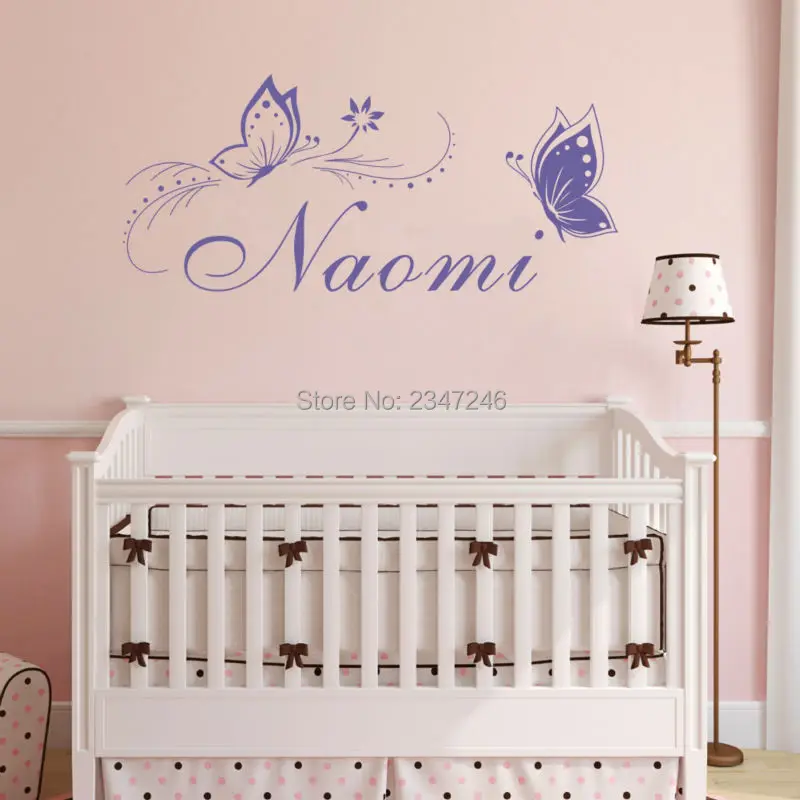 Виниловые наклейки на стену с изображением бабочки и имени ребенка|child names|vinyl wall