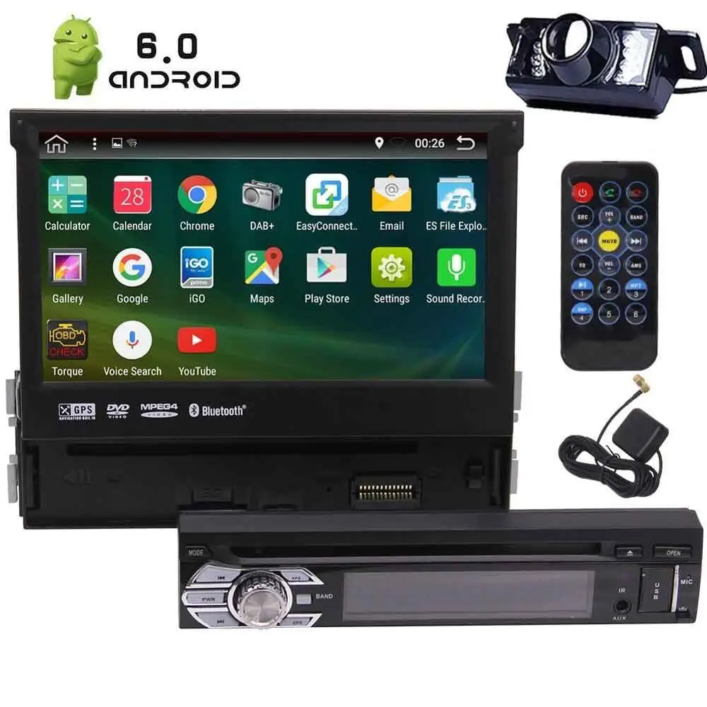 

1 DIN Android 6.0 Car Stereo Receiver Bluetooth GPS Navigation Wi-Fi Web Browsing, App Download, CD/DVD Player and Backup Camera