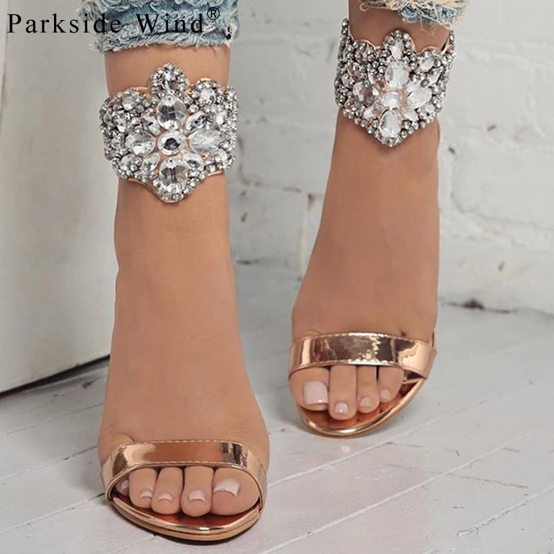 

Parkside Wind Gladiator Women Sandals Crystal Flock Thin High Heels Shoes Fashion Summer Rhinestone Party Ladies PumpsXWC1068-45