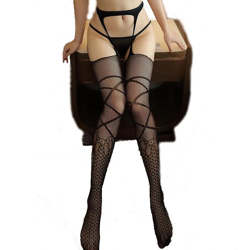

Fun black stockings mesh jacquard garter belt one - piece pantyhose