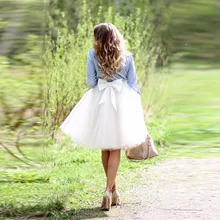 Винтаж по колено Тюлевая юбка с конкурсной бантом бальное платье осенне-зимний стиль Для женщин юбка-пачка 5 Слои Тюль Средний юбки